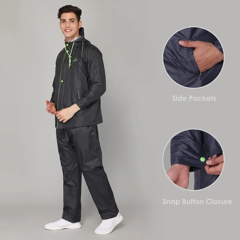 THE CLOWNFISH Rain Coat for Men Waterproof for Bike Reversible Double Layer with Hood Raincoat for Men. Set of Top and Bottom Packed in a Storage Bag Captain Pro Series (Grey, XXXX-Large)