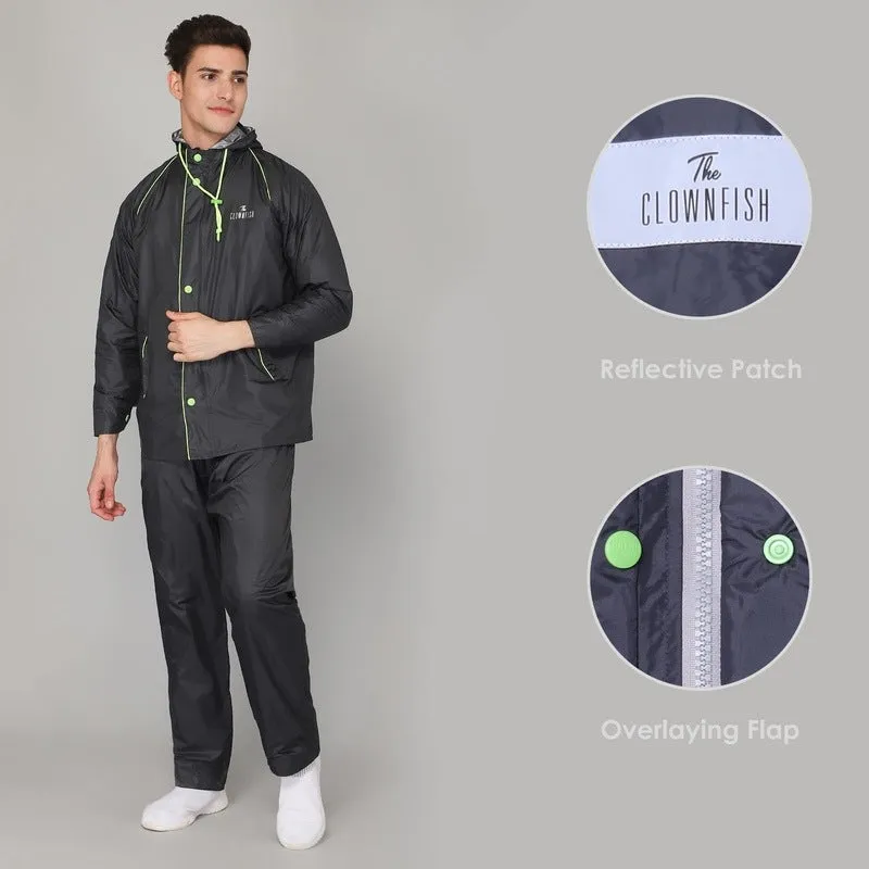 THE CLOWNFISH Rain Coat for Men Waterproof for Bike Reversible Double Layer with Hood Raincoat for Men. Set of Top and Bottom Packed in a Storage Bag Captain Pro Series (Grey, XXXX-Large)