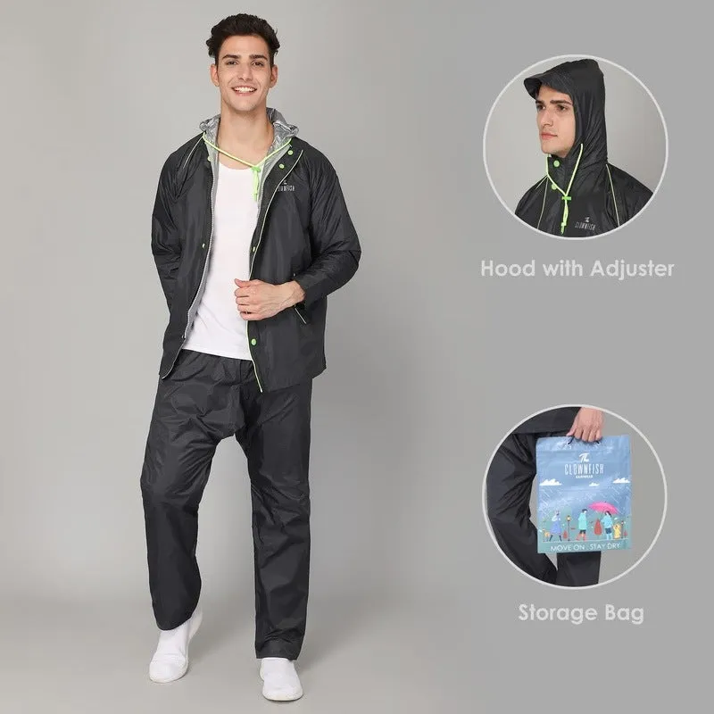 THE CLOWNFISH Rain Coat for Men Waterproof for Bike Reversible Double Layer with Hood Raincoat for Men. Set of Top and Bottom Packed in a Storage Bag Captain Pro Series (Grey, XXXX-Large)
