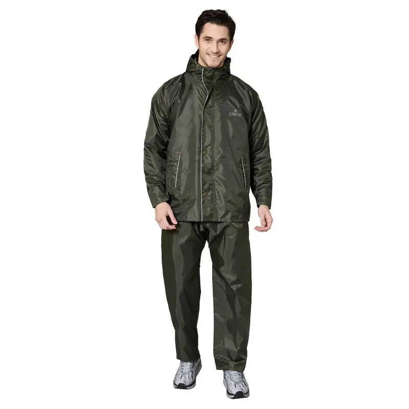 THE CLOWNFISH Rain Coat for Men - Waterproof, Reversible | Includes Pants | XXXL | Mehendi