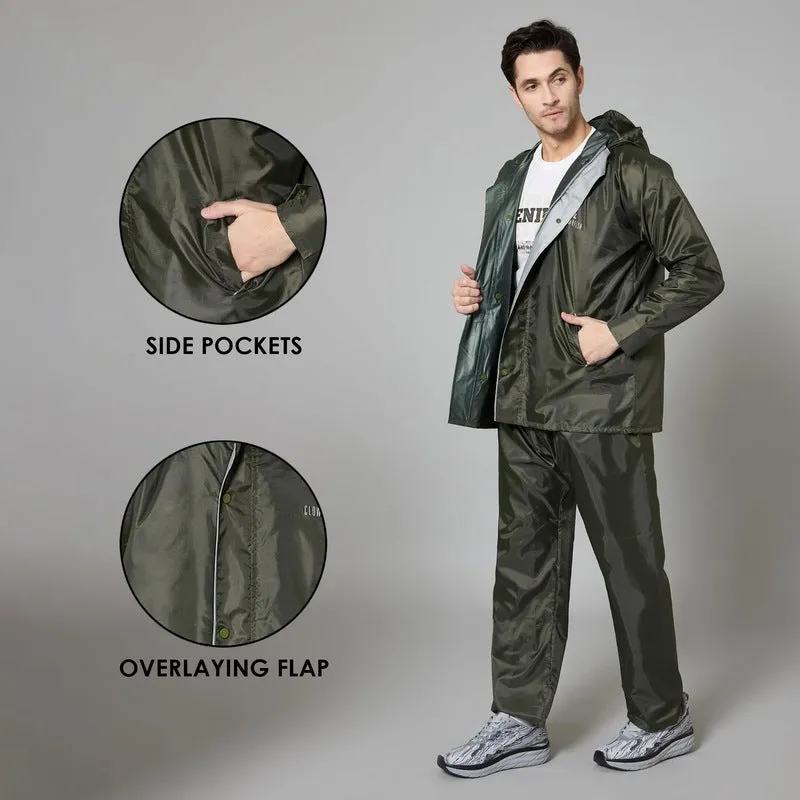 THE CLOWNFISH Rain Coat for Men - Waterproof, Reversible | Includes Pants | XXXL | Mehendi