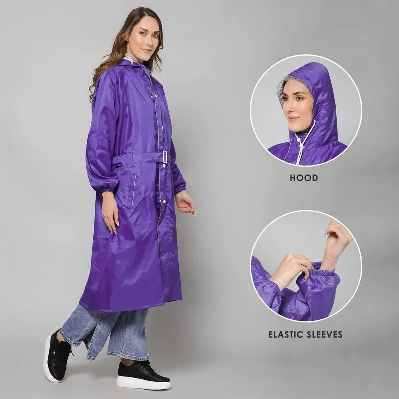 THE CLOWNFISH Reversible Waterproof Raincoat - Stylish & Functional | Includes Storage Bag | Large | Drizzle Diva Purple