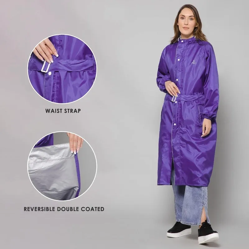 THE CLOWNFISH Reversible Waterproof Raincoat - Stylish & Functional | Includes Storage Bag | Large | Drizzle Diva Purple