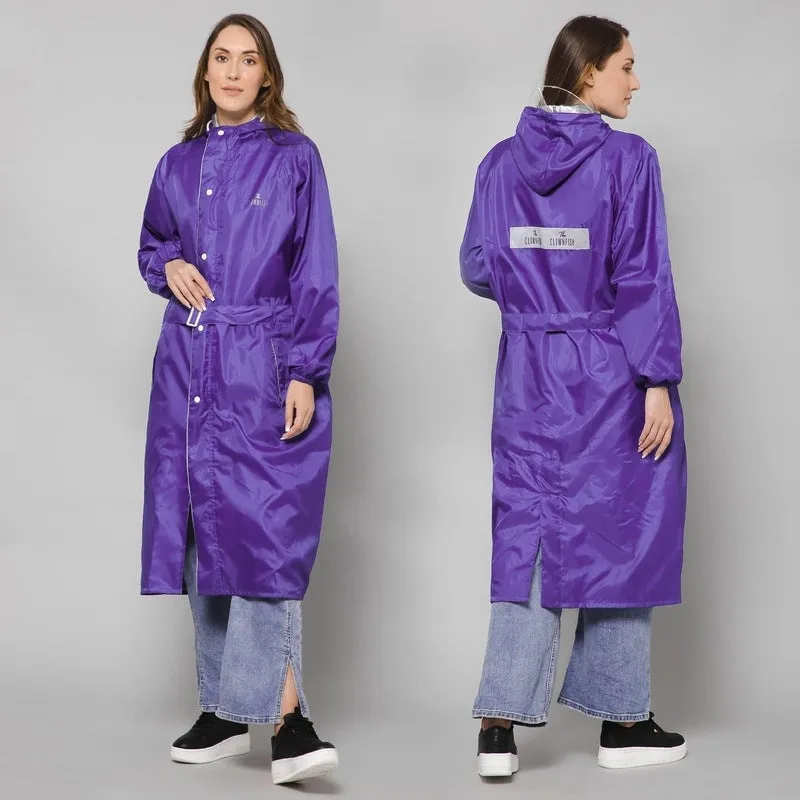 THE CLOWNFISH Reversible Waterproof Raincoat - Stylish & Functional | Includes Storage Bag | Large | Drizzle Diva Purple