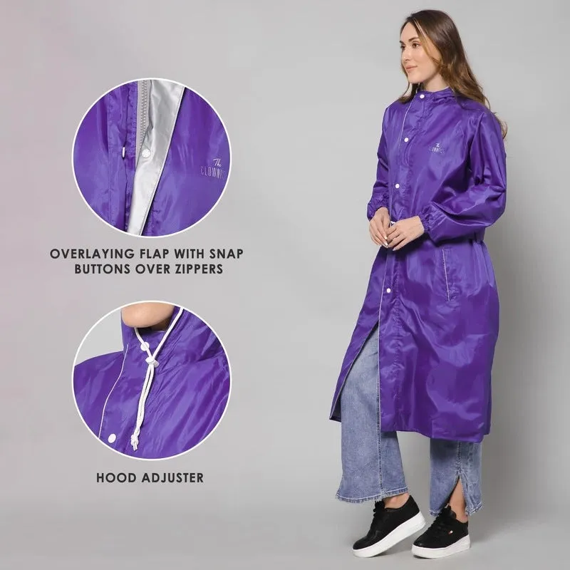 THE CLOWNFISH Reversible Waterproof Raincoat - Stylish & Functional | Includes Storage Bag | Large | Drizzle Diva Purple