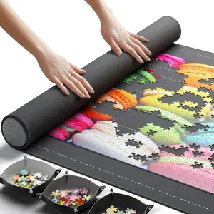 The Original Newverest Jigsaw Puzzle Mat Roll Up, Saver Pad 46” x 26” Portable Keeper Up to 1500 Pieces with Non-Slip Rubber Bottom & Smooth Top   3 Puzzle Sorting Trays & Travel-Friendly Storage Bag