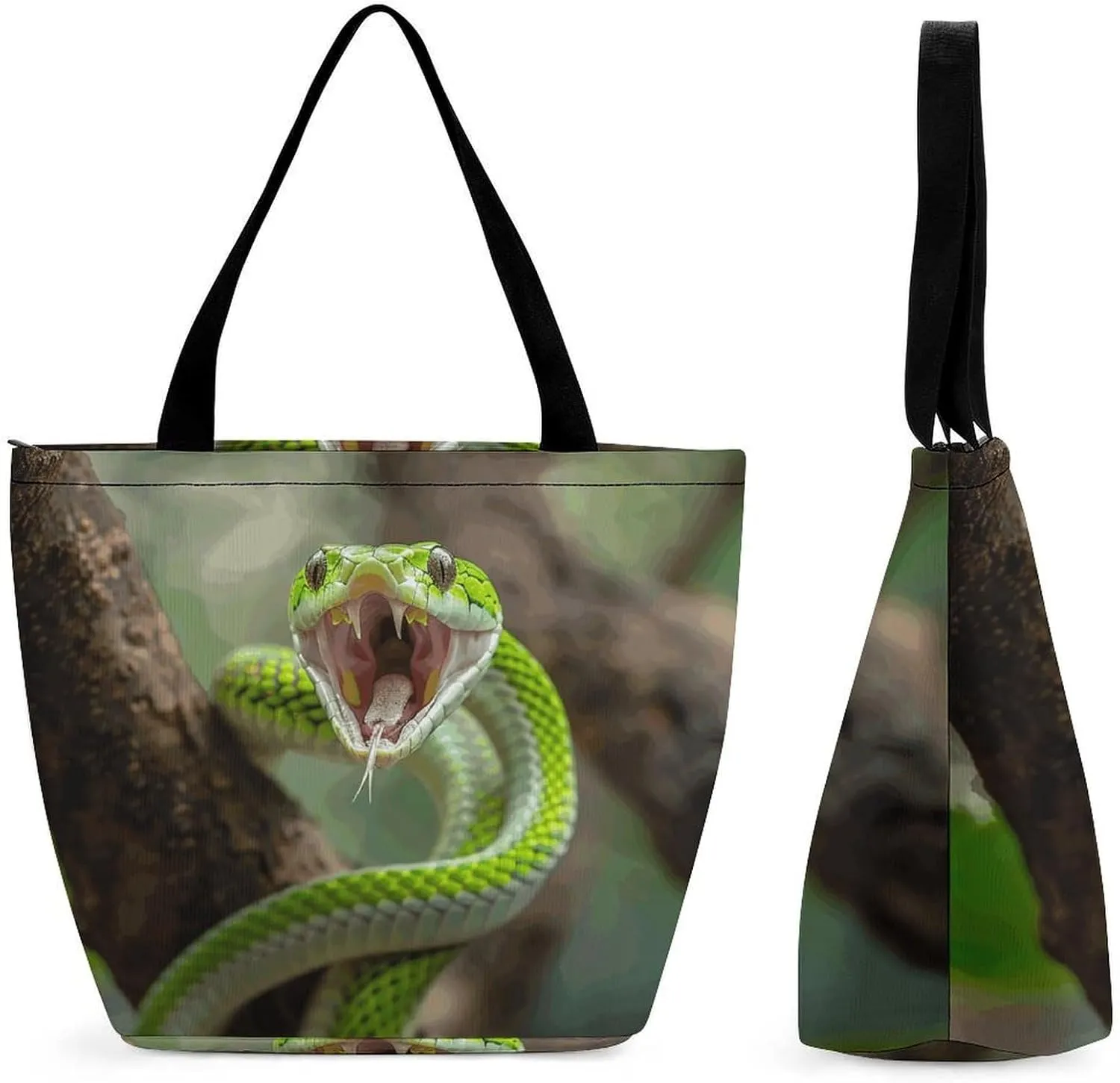This Snake Opens Its Mouth Women's Shopping Bag Foldable Washable Shoulder Bag Adopts High-definition Printing Technology, with Clear Patterns And Rich Colors. There Are Many Patterns to Choose From,