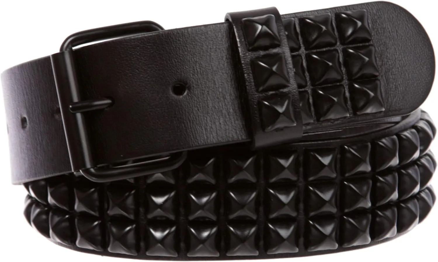 Three Row of Punk Rock Star Metal Black Studded Leather Belt