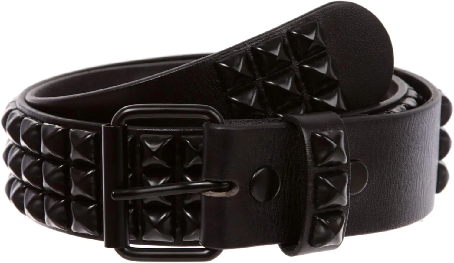 Three Row of Punk Rock Star Metal Black Studded Leather Belt