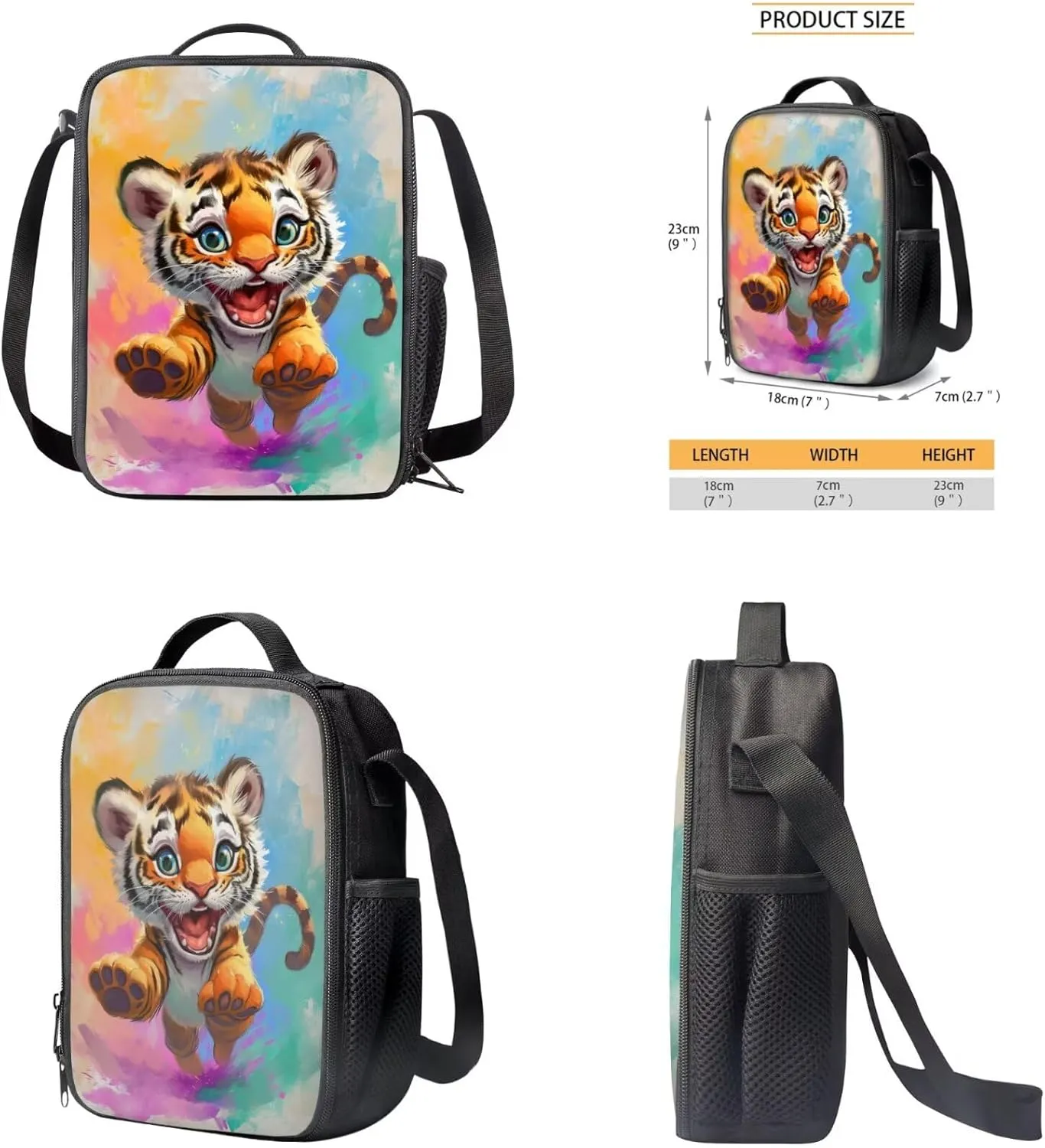 Tiger Backpack for Kids Girls Backpack with Lunch Box Water Bottle Carrier and Pencil Cup 4 in 1 Cute Bookbag Set for School 17 inch Sturdy School Bag with Side Pocket for Elementary Boys