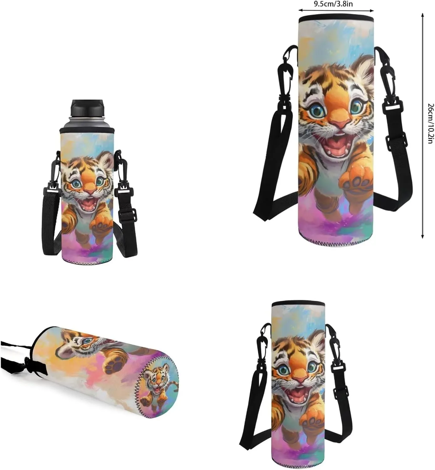 Tiger Backpack for Kids Girls Backpack with Lunch Box Water Bottle Carrier and Pencil Cup 4 in 1 Cute Bookbag Set for School 17 inch Sturdy School Bag with Side Pocket for Elementary Boys