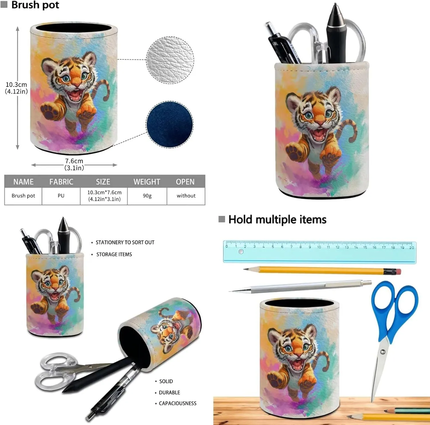 Tiger Backpack for Kids Girls Backpack with Lunch Box Water Bottle Carrier and Pencil Cup 4 in 1 Cute Bookbag Set for School 17 inch Sturdy School Bag with Side Pocket for Elementary Boys