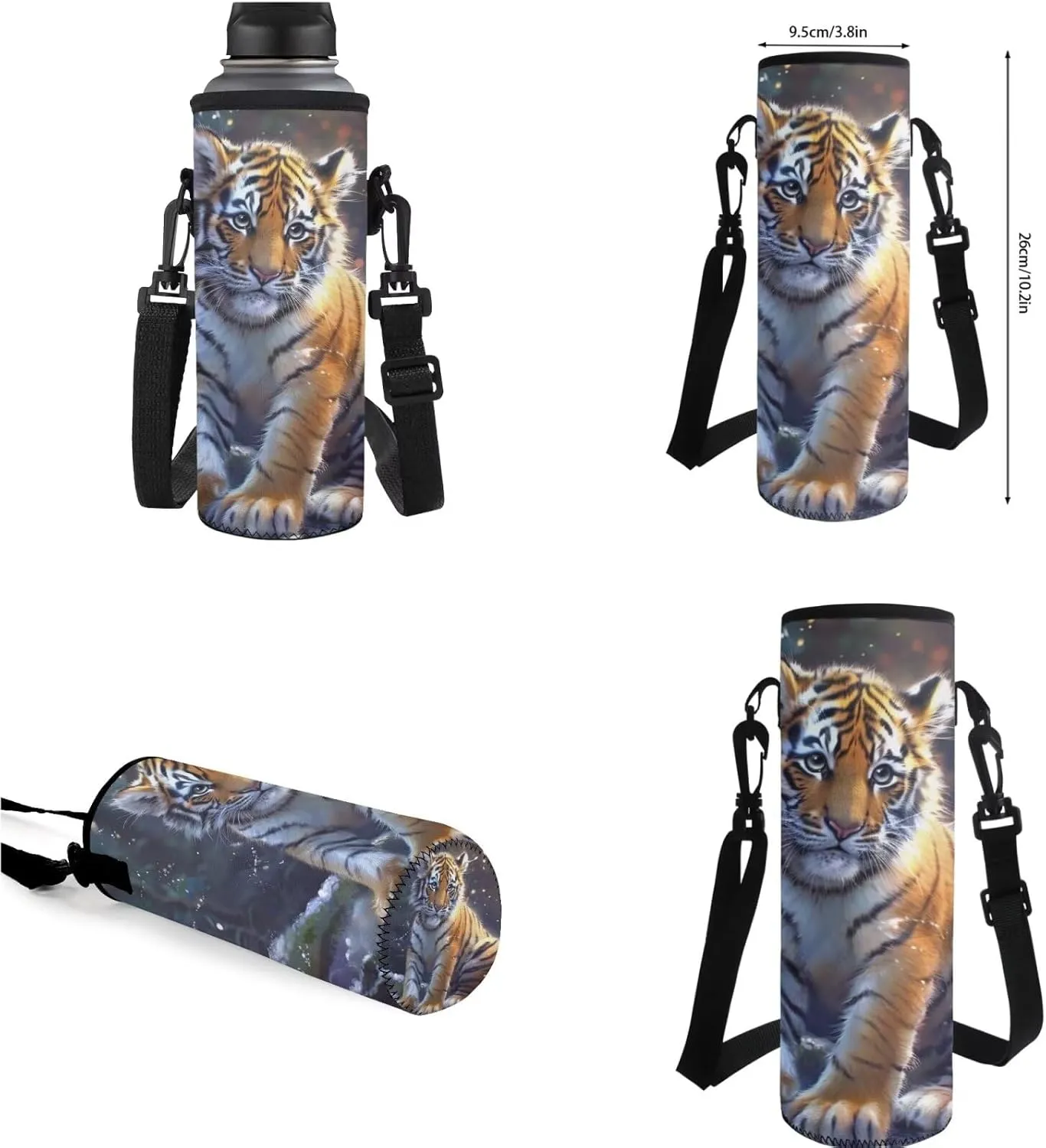 Tiger Backpack for Kids Girls Backpack with Lunch Box Water Bottle Holder and Soft Pencil Pouch 4PCS Set Sturdy Bookbag with Compartments 17" Large School Bag for Boys Back to School Supplies
