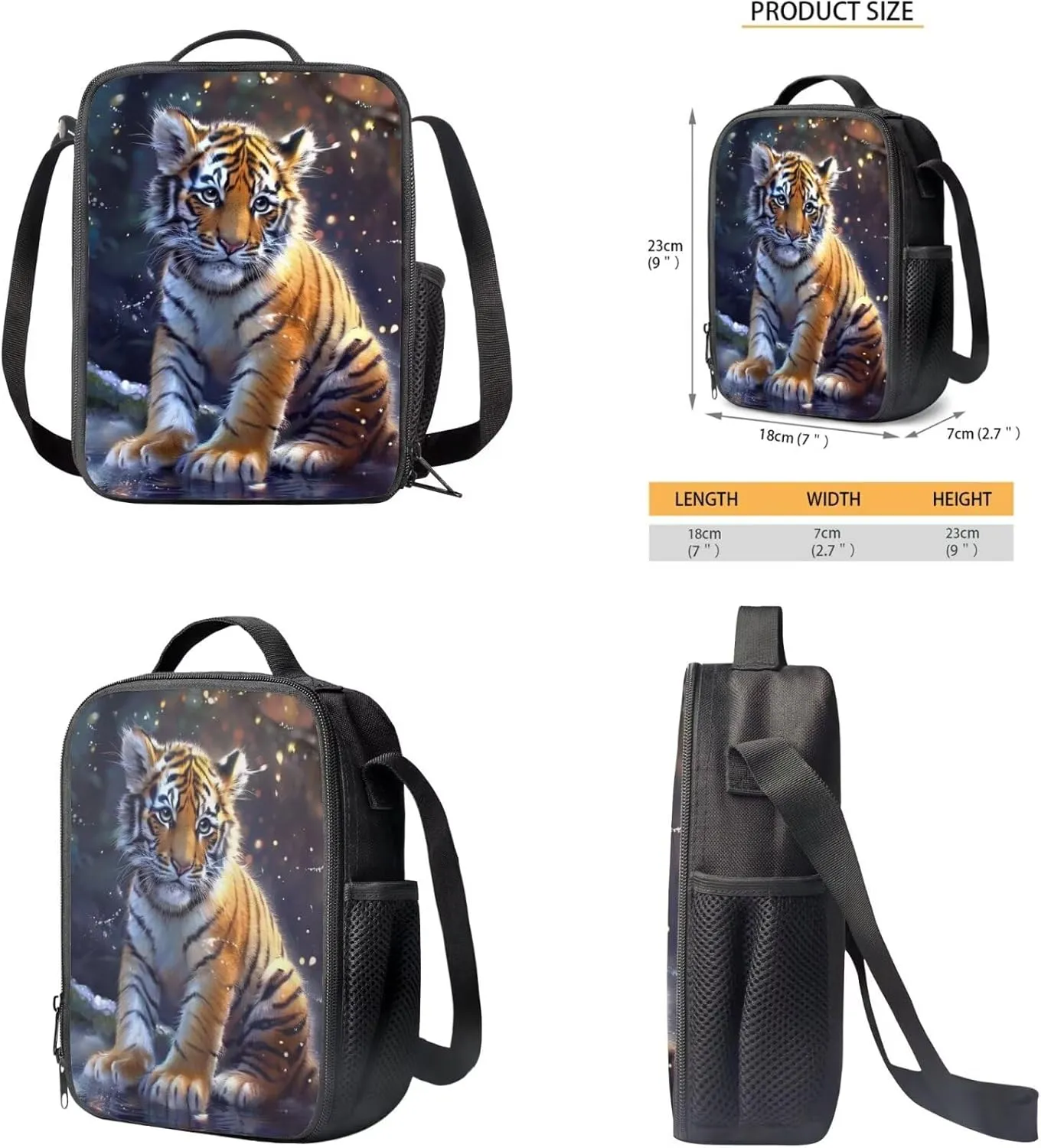 Tiger Backpack for Kids Girls Backpack with Lunch Box Water Bottle Holder and Soft Pencil Pouch 4PCS Set Sturdy Bookbag with Compartments 17" Large School Bag for Boys Back to School Supplies