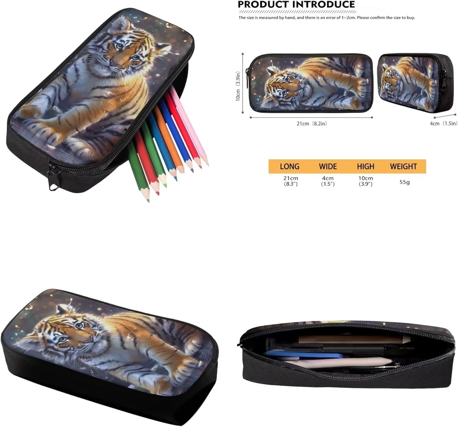 Tiger Backpack for Kids Girls Backpack with Lunch Box Water Bottle Holder and Soft Pencil Pouch 4PCS Set Sturdy Bookbag with Compartments 17" Large School Bag for Boys Back to School Supplies