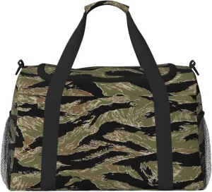 Tiger Stripe Camo Print Travel Duffle Bag Large Capacity Tote Stylish Weekender Bag for Outdoor Activities