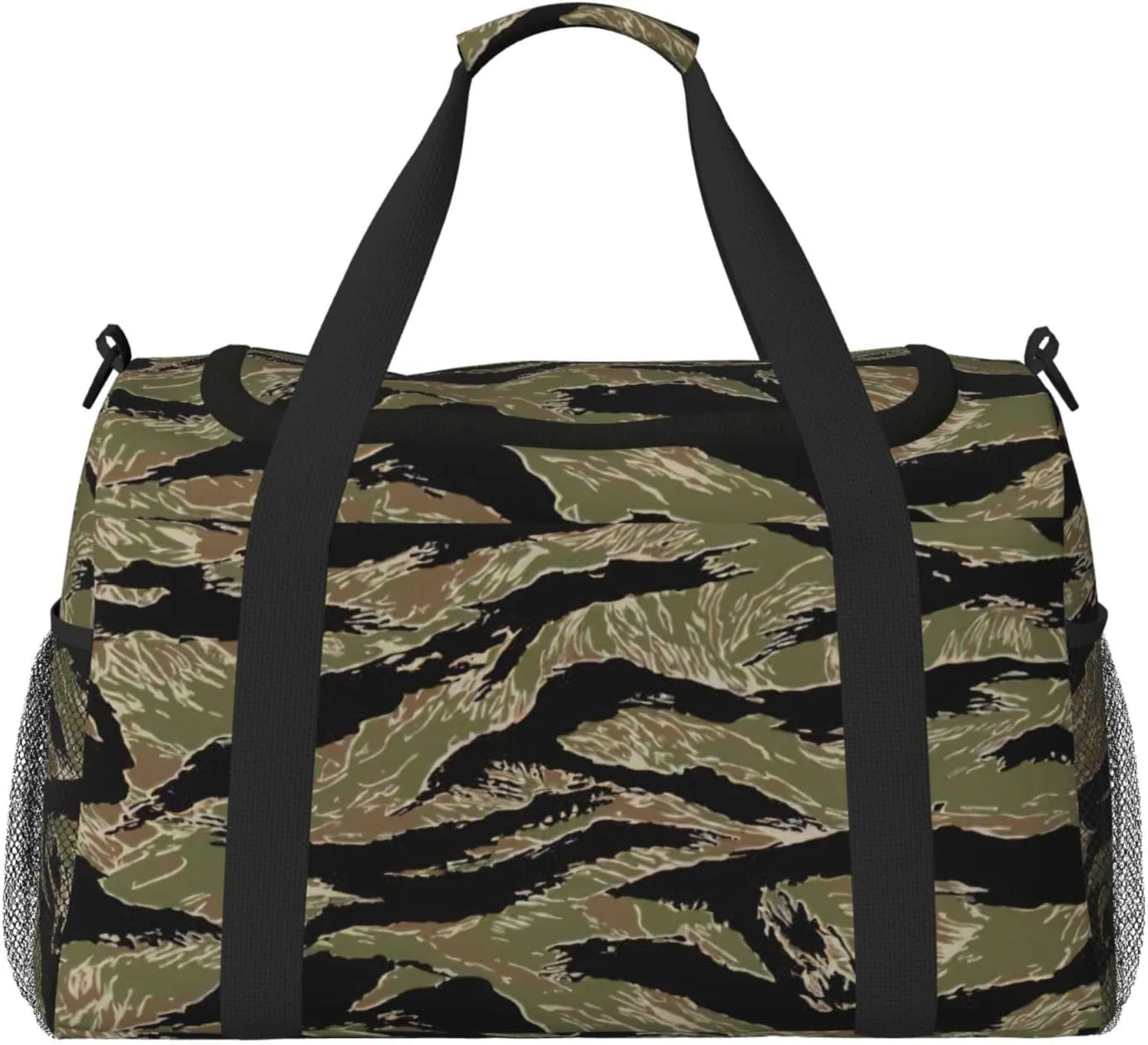 Tiger Stripe Camo Print Travel Duffle Bag Large Capacity Tote Stylish Weekender Bag for Outdoor Activities