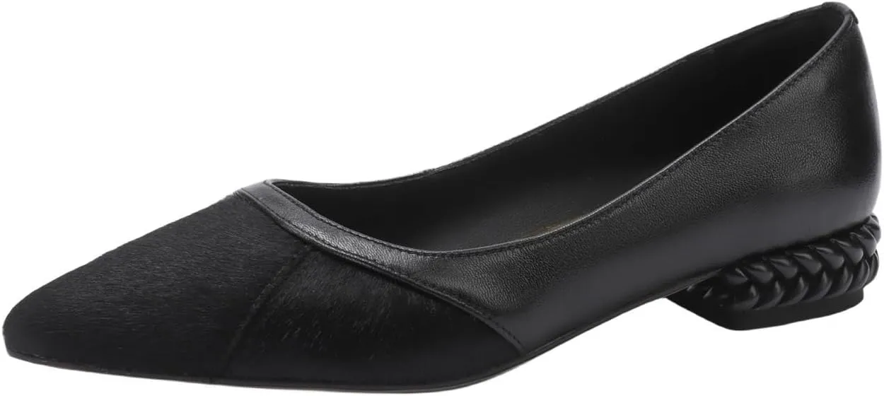 TinaCus Women's Patchwork Leather Pointed Toe Handmade Chunky Heel Work Flats Shoes