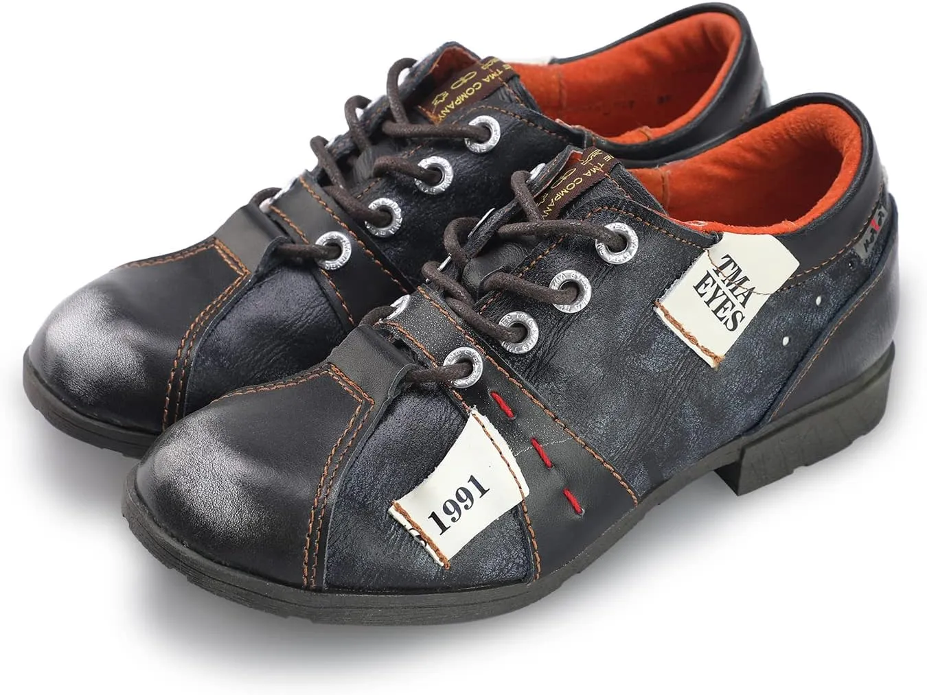 TMA EYES & MAiA Womens Handmade Stitching Shoes Leather Lace-up Low Heel Women Casual Shoes