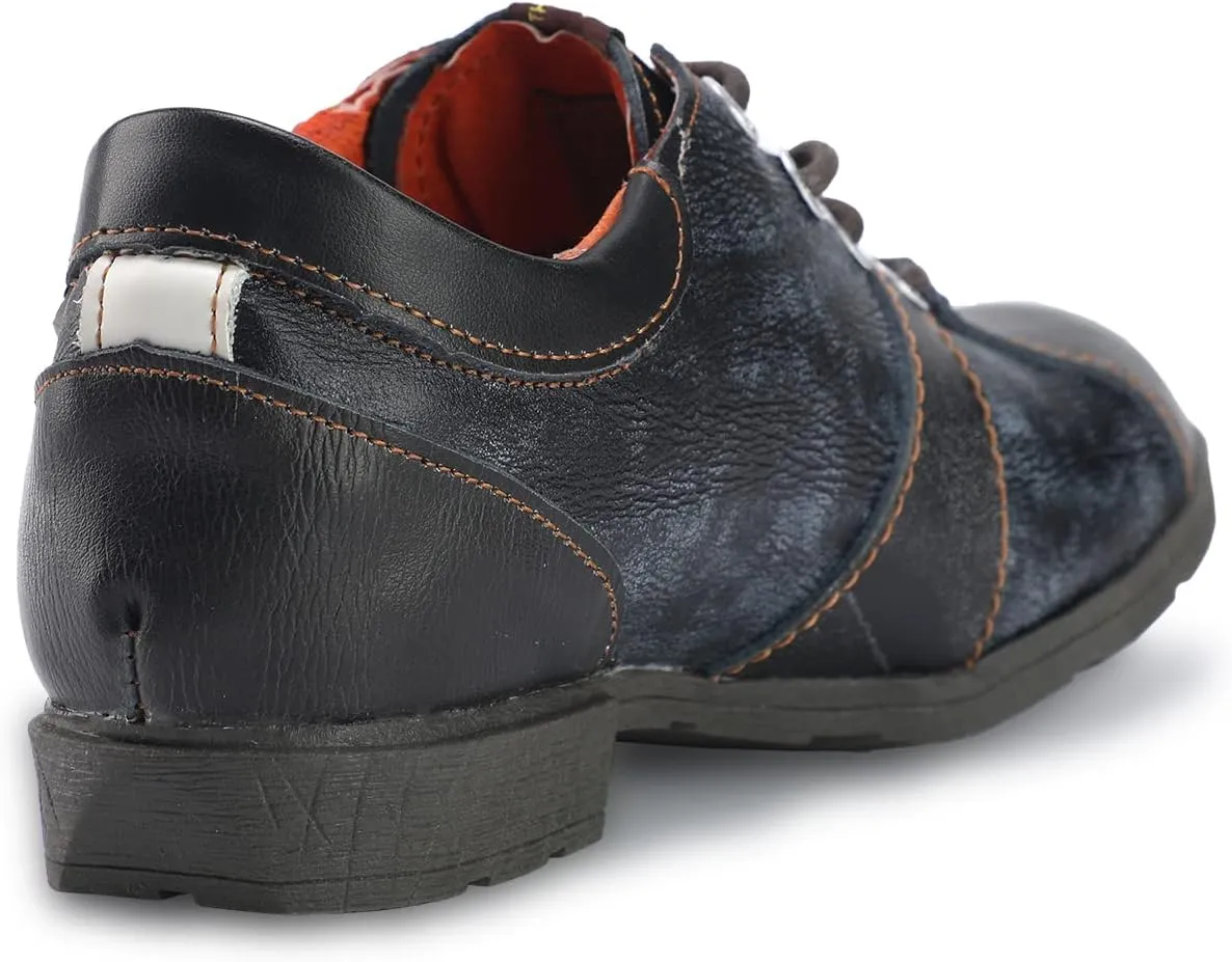 TMA EYES & MAiA Womens Handmade Stitching Shoes Leather Lace-up Low Heel Women Casual Shoes