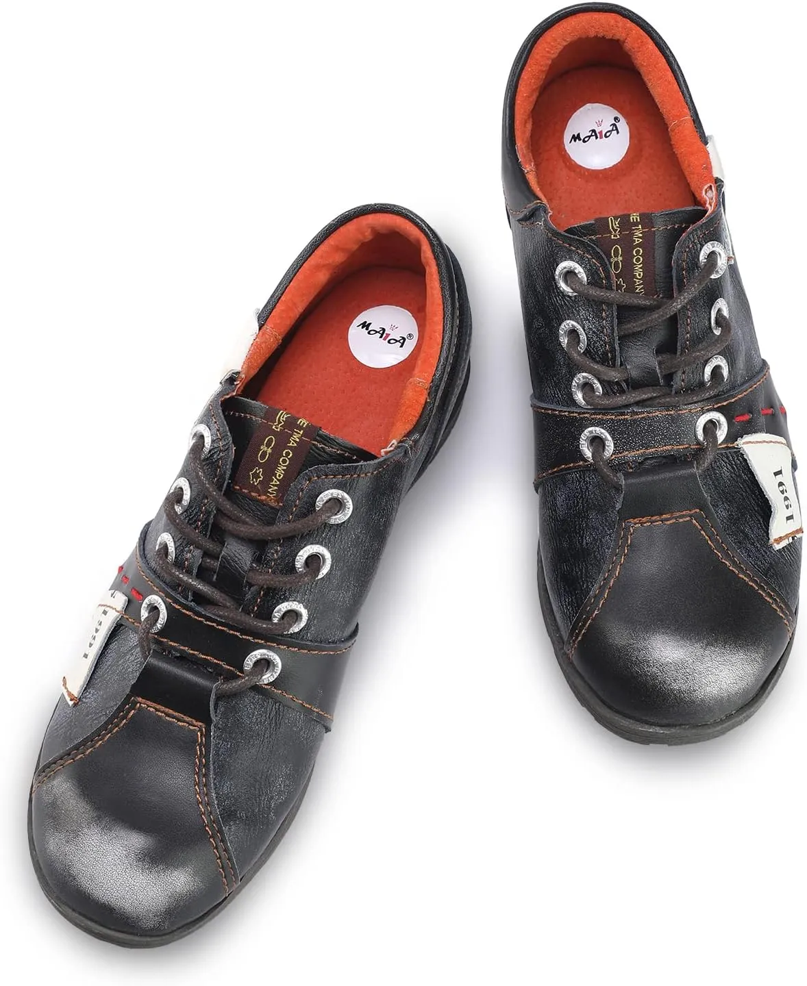 TMA EYES & MAiA Womens Handmade Stitching Shoes Leather Lace-up Low Heel Women Casual Shoes