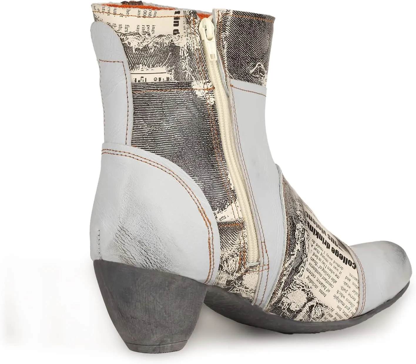 TMA EYES Newsprint Patchwork Leather Women's Heel Boots