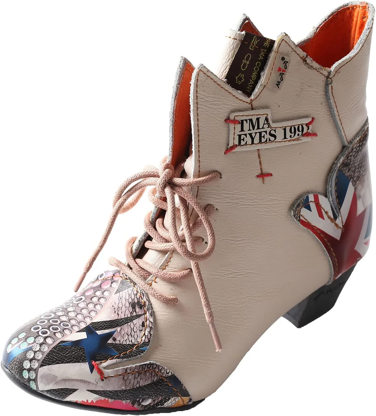 TMA EYES Patchwork Leather Fashionable Retro Women's Ankle Boots