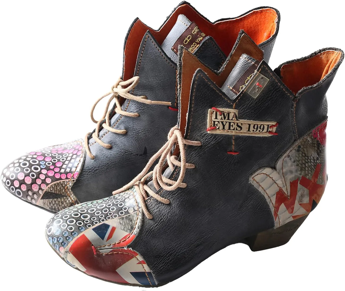 TMA EYES Patchwork Leather Fashionable Retro Women's Ankle Boots