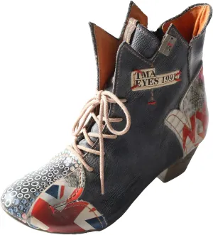 TMA EYES Patchwork Leather Fashionable Retro Women's Ankle Boots