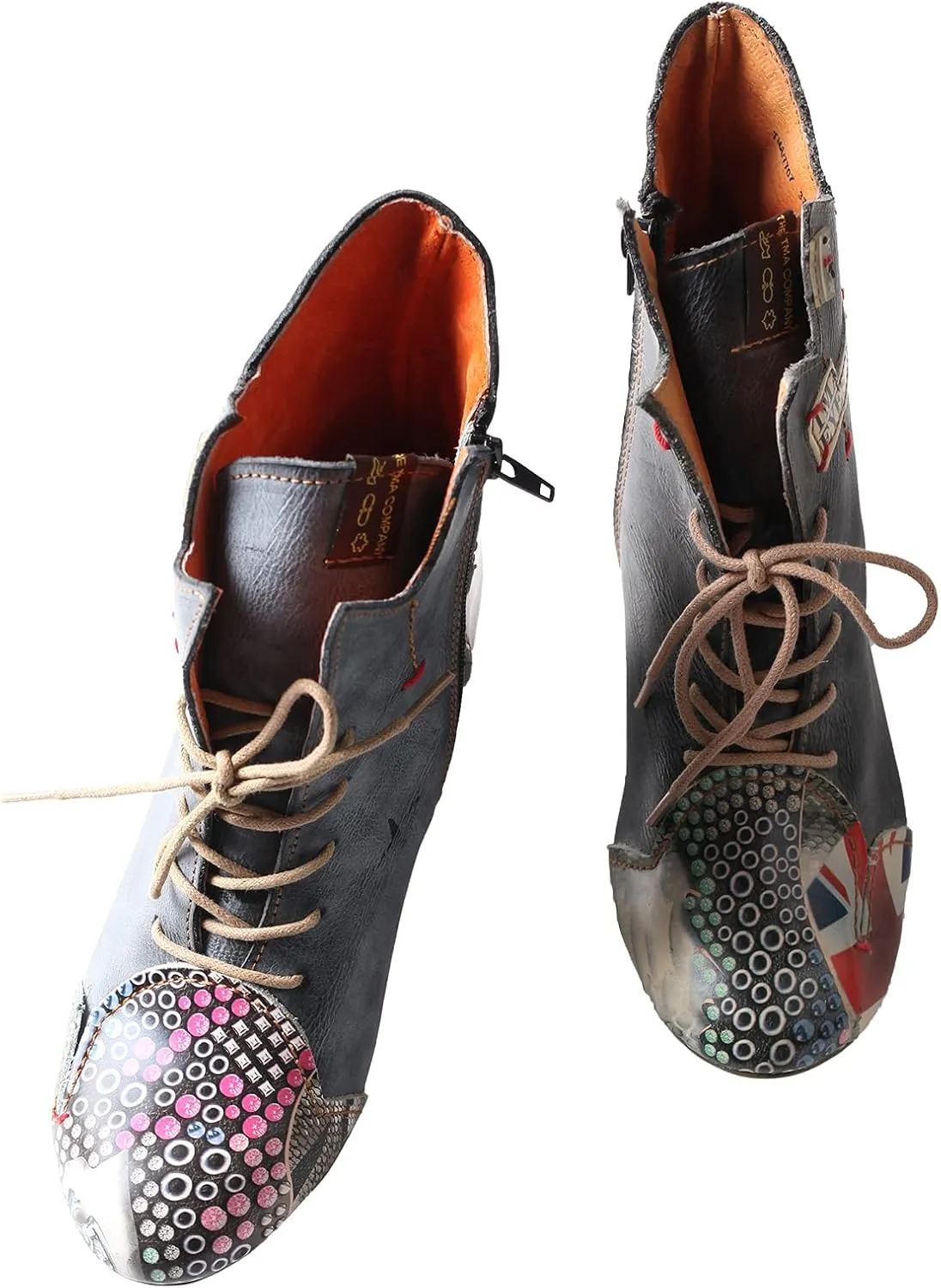 TMA EYES Patchwork Leather Fashionable Retro Women's Ankle Boots
