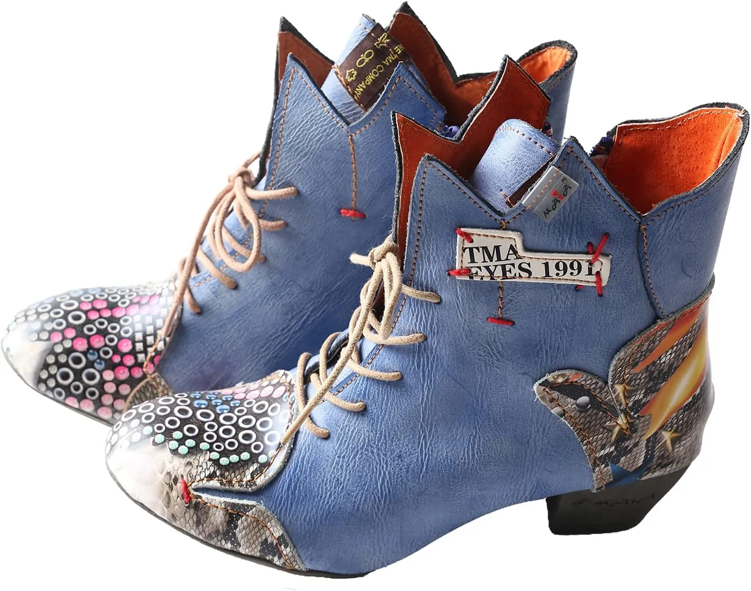 TMA EYES Patchwork Leather Fashionable Retro Women's Ankle Boots