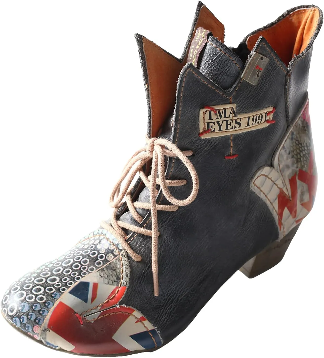 TMA EYES Patchwork Leather Fashionable Retro Women's Ankle Boots