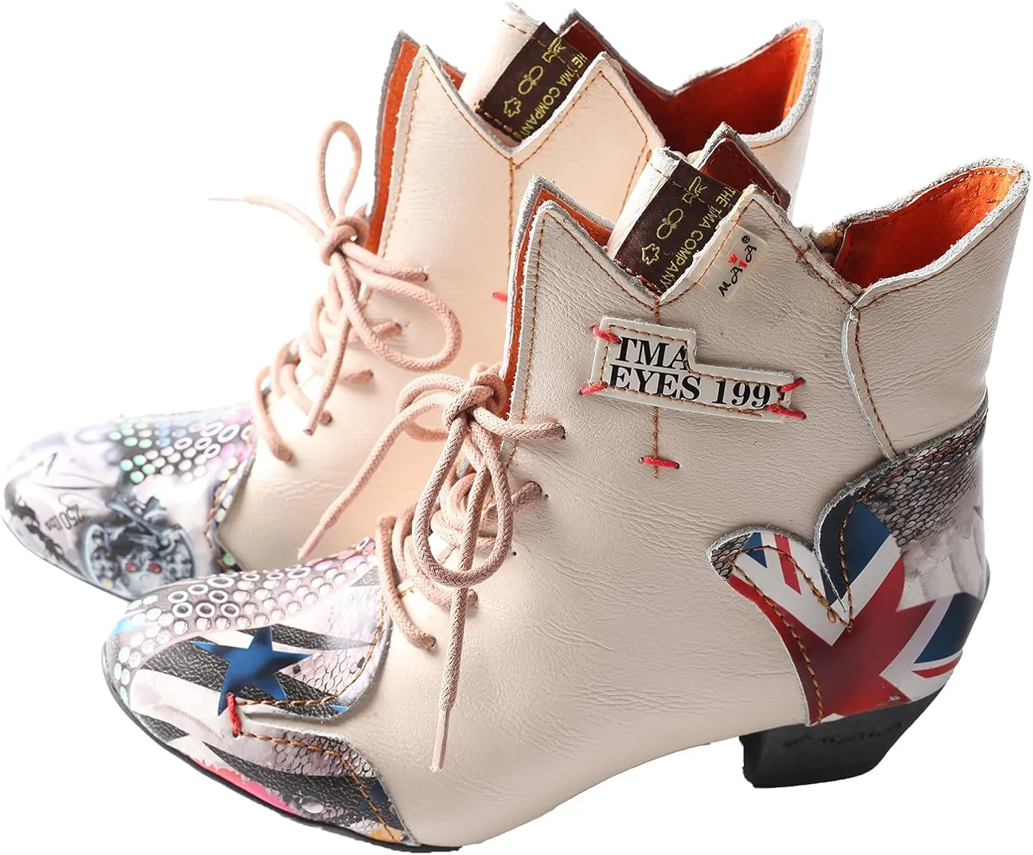 TMA EYES Patchwork Leather Fashionable Retro Women's Ankle Boots