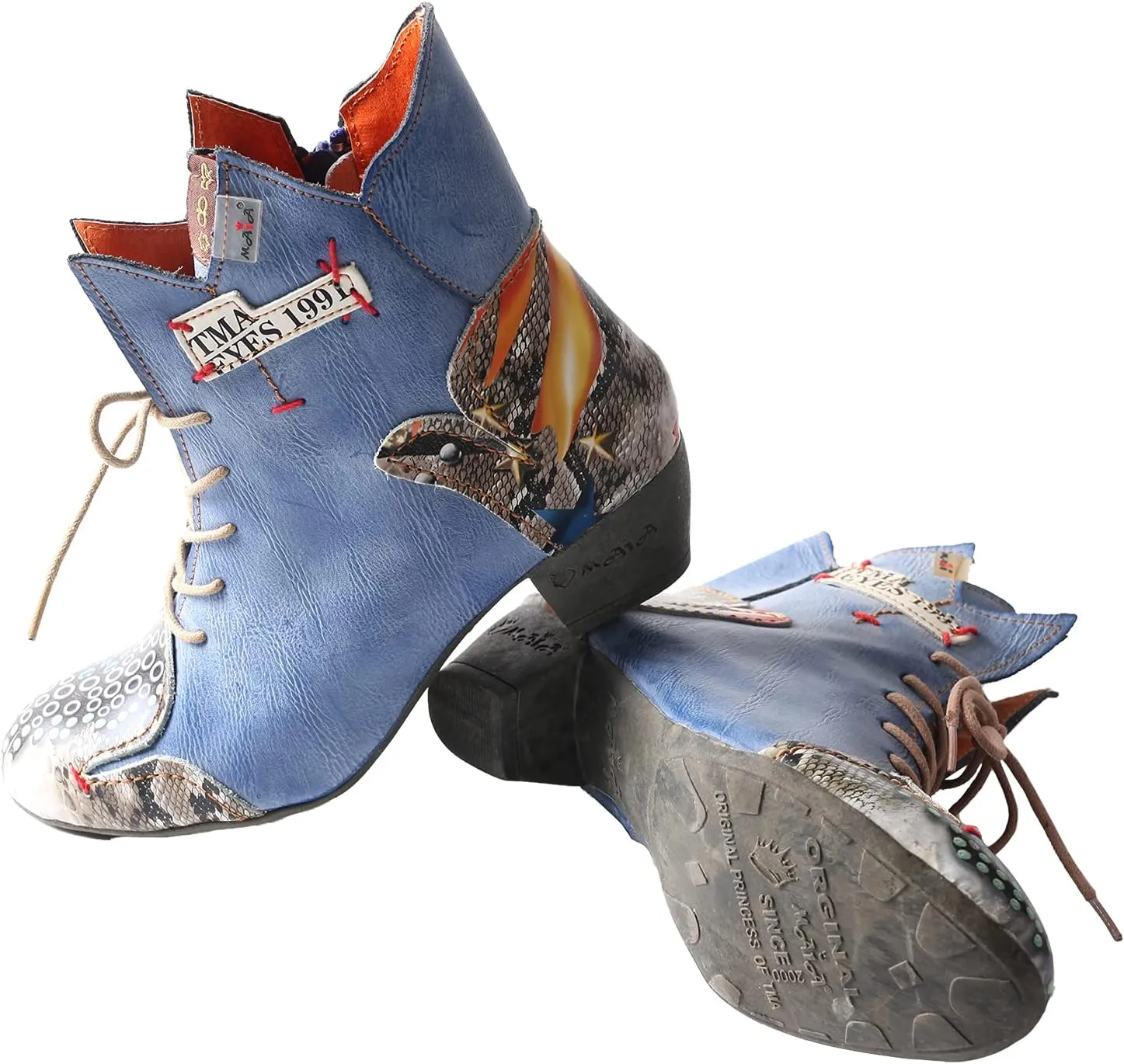 TMA EYES Patchwork Leather Fashionable Retro Women's Ankle Boots