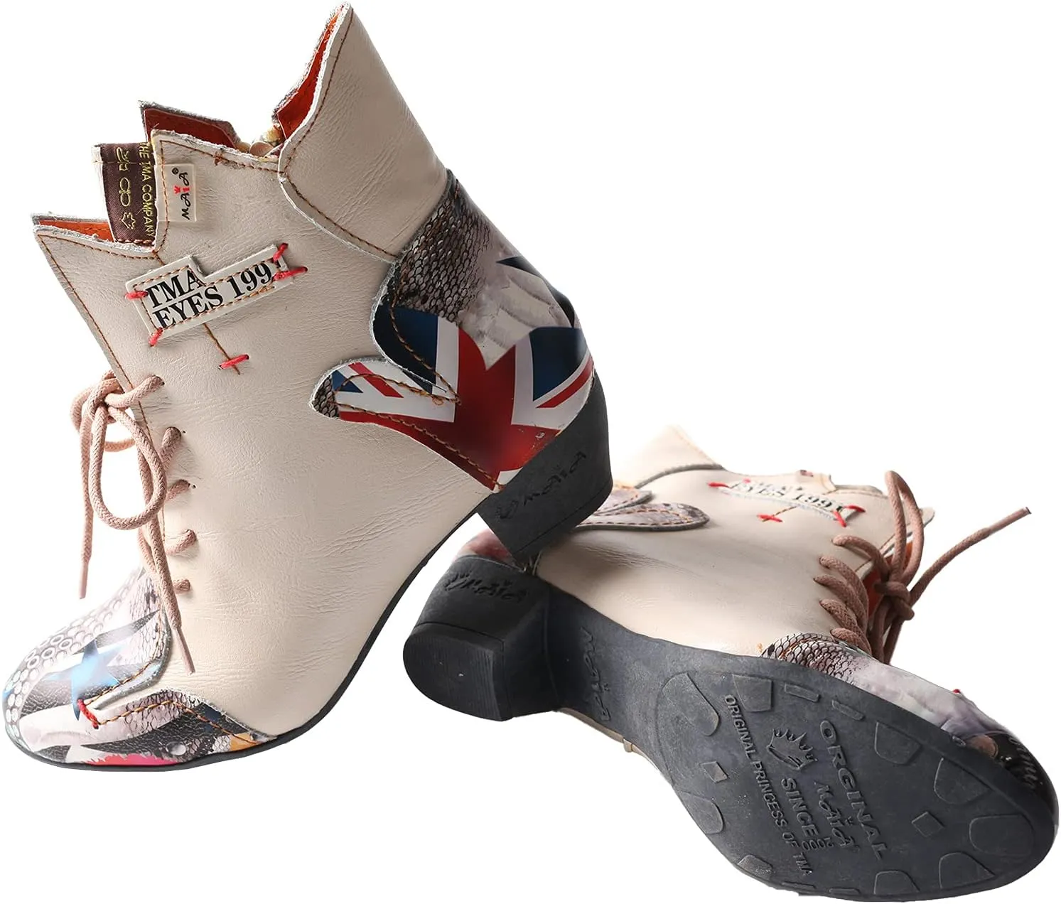 TMA EYES Patchwork Leather Fashionable Retro Women's Ankle Boots