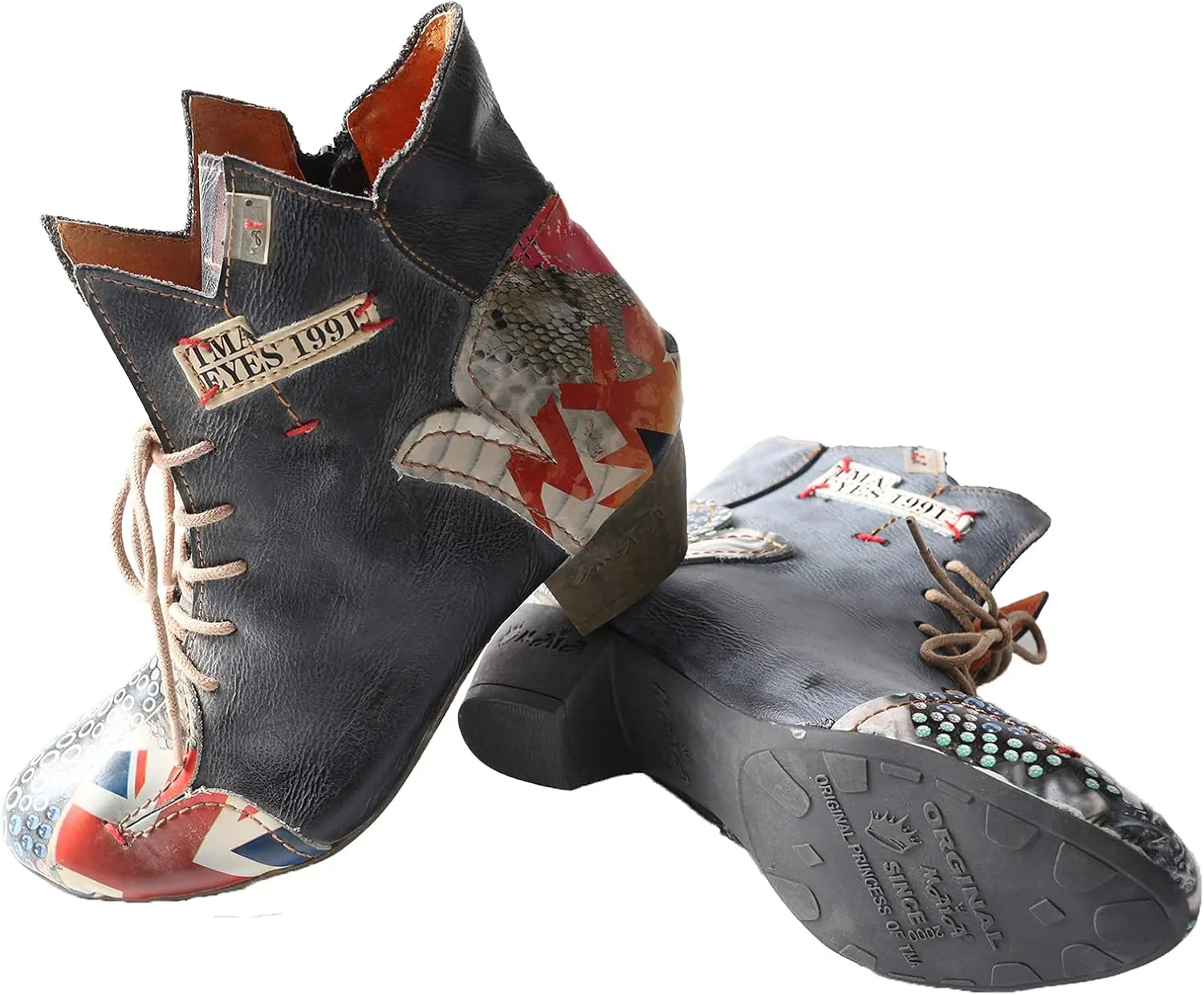 TMA EYES Patchwork Leather Fashionable Retro Women's Ankle Boots
