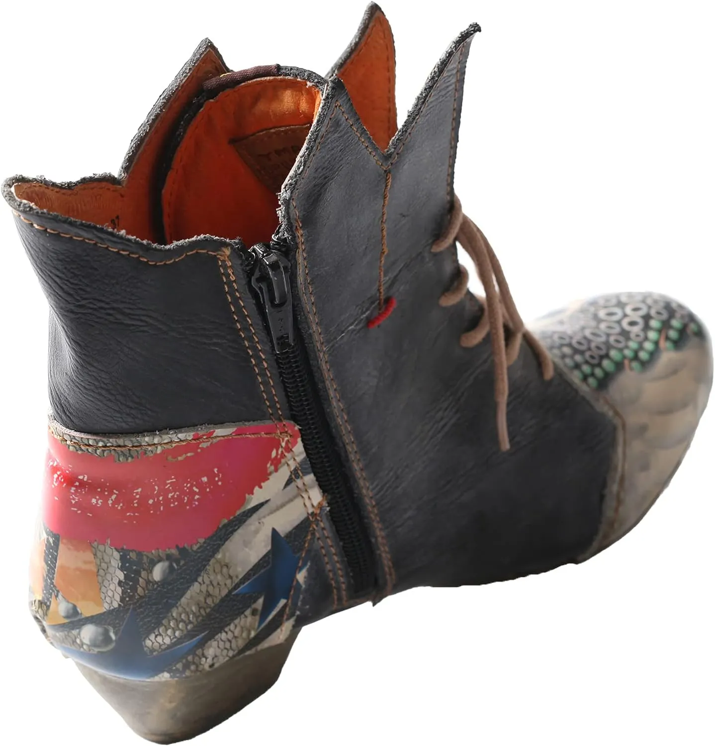TMA EYES Patchwork Leather Fashionable Retro Women's Ankle Boots