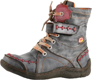 TMA EYES Women's lace-up leather casual ankle boots fashion non-slip and patchwork with handstitching upper Boots