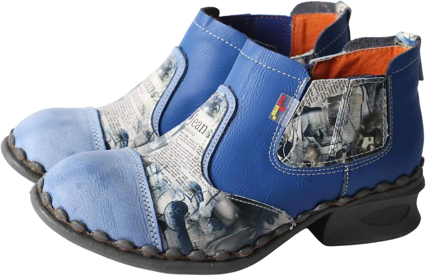 TMA EYES Women's Leather Ankle Booties Casual Shoes Pull on with Zipper for Outdoor