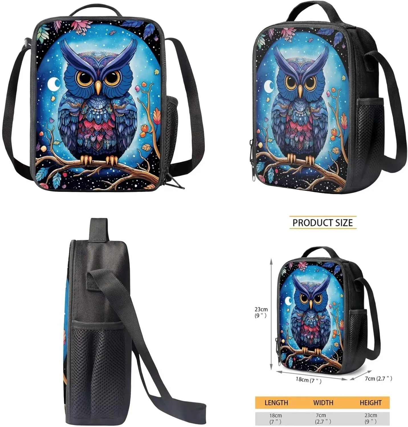 TOADDITDO Owl School Bag and Lunch Box Set for Girls 4 Pcs Backpack Set with Water Bottle Holder Pencil Bag Elementary 4th Grade Book Bags 8-10 Kids Large Camping Rucksack Daycare Bag Laptop Backpacks