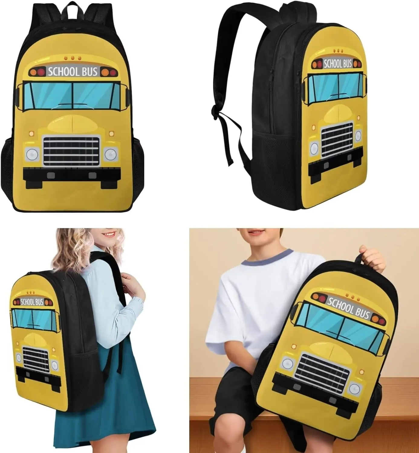 TOADDITDO School Bus Preschool Backpack Boys with Lunchbox Pencil Case Water Bottle Sleeve 6-8 Kids Large School Bag Kindergarten Hiking Camping Backpacks Lightweight Travel Duffel Bag Daycare Bags