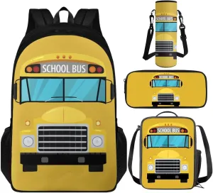TOADDITDO School Bus Preschool Backpack Boys with Lunchbox Pencil Case Water Bottle Sleeve 6-8 Kids Large School Bag Kindergarten Hiking Camping Backpacks Lightweight Travel Duffel Bag Daycare Bags
