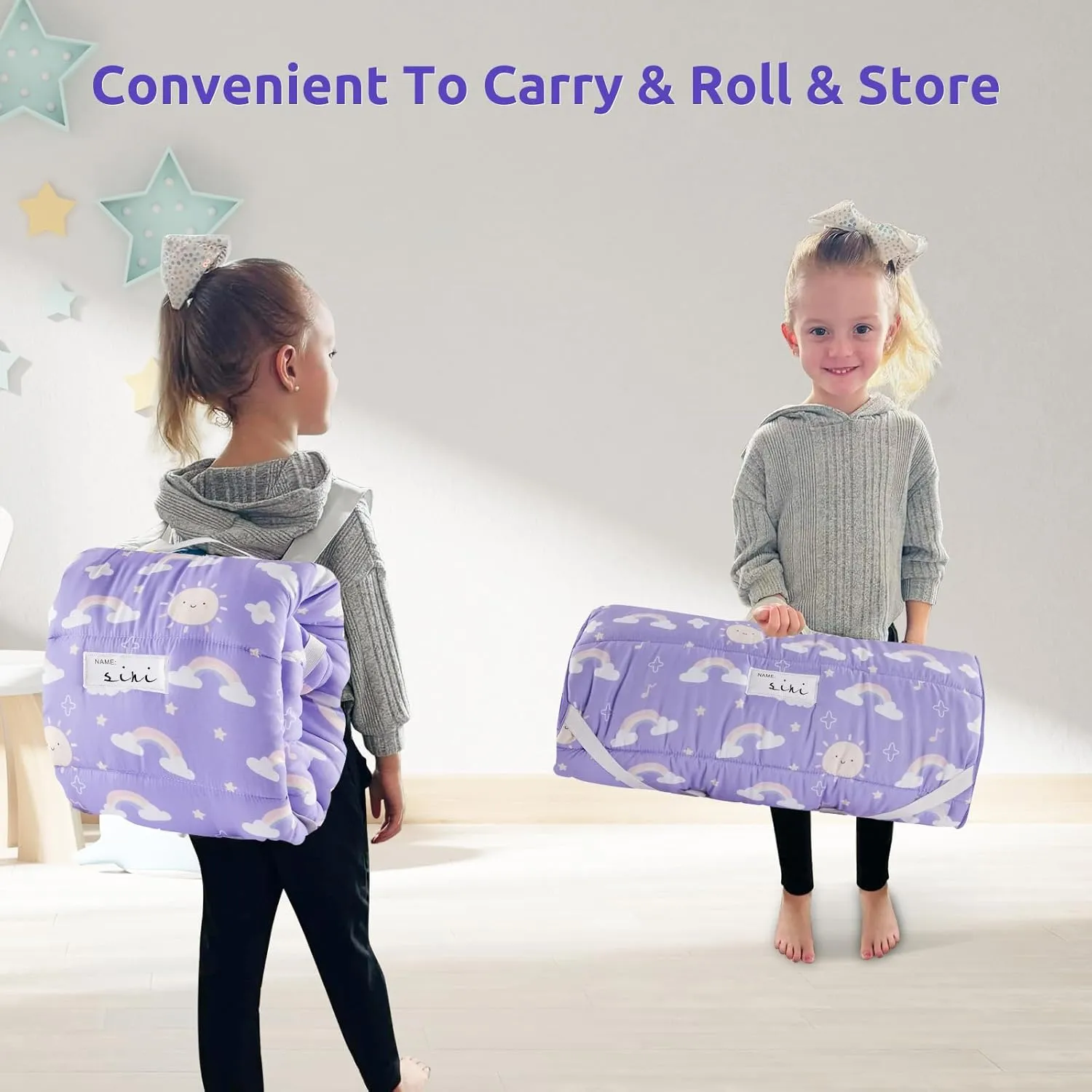 Toddler Nap Mat with Removable Pillow and Plush Blanket - 54" x 33"for Kids Ages 3-6 Years - Soft Kids Sleeping Bag for Toddlers - Roll Up Design Great for Preschool, Daycare