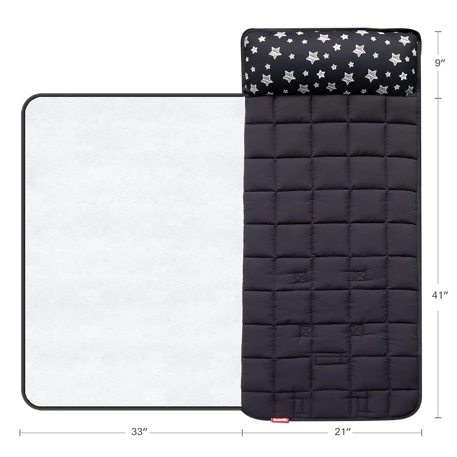 Toddler Sleeping Bag Nap Mat Black with Pillow and Fleece Blanket, Lightweight, Soft Perfect for Kids Preschool, Daycare, Travel Sleeping Bag Boys Girls, 21" x 50" Fit Standard Cot