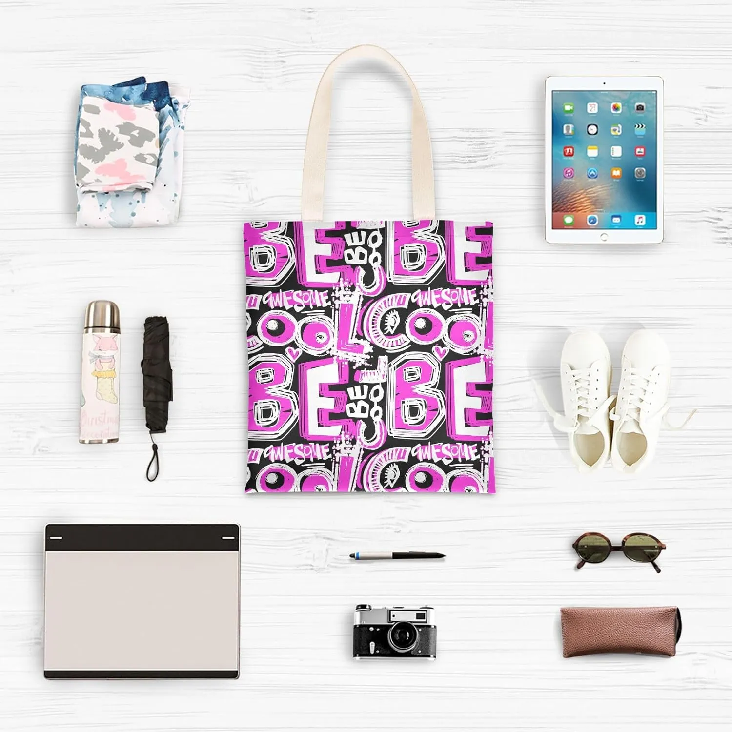 Tote Bag for Women Foldable Tote Bag With Pouch Large Shoulder Bag Top Handle Handbag for Travel Work Pattern 1