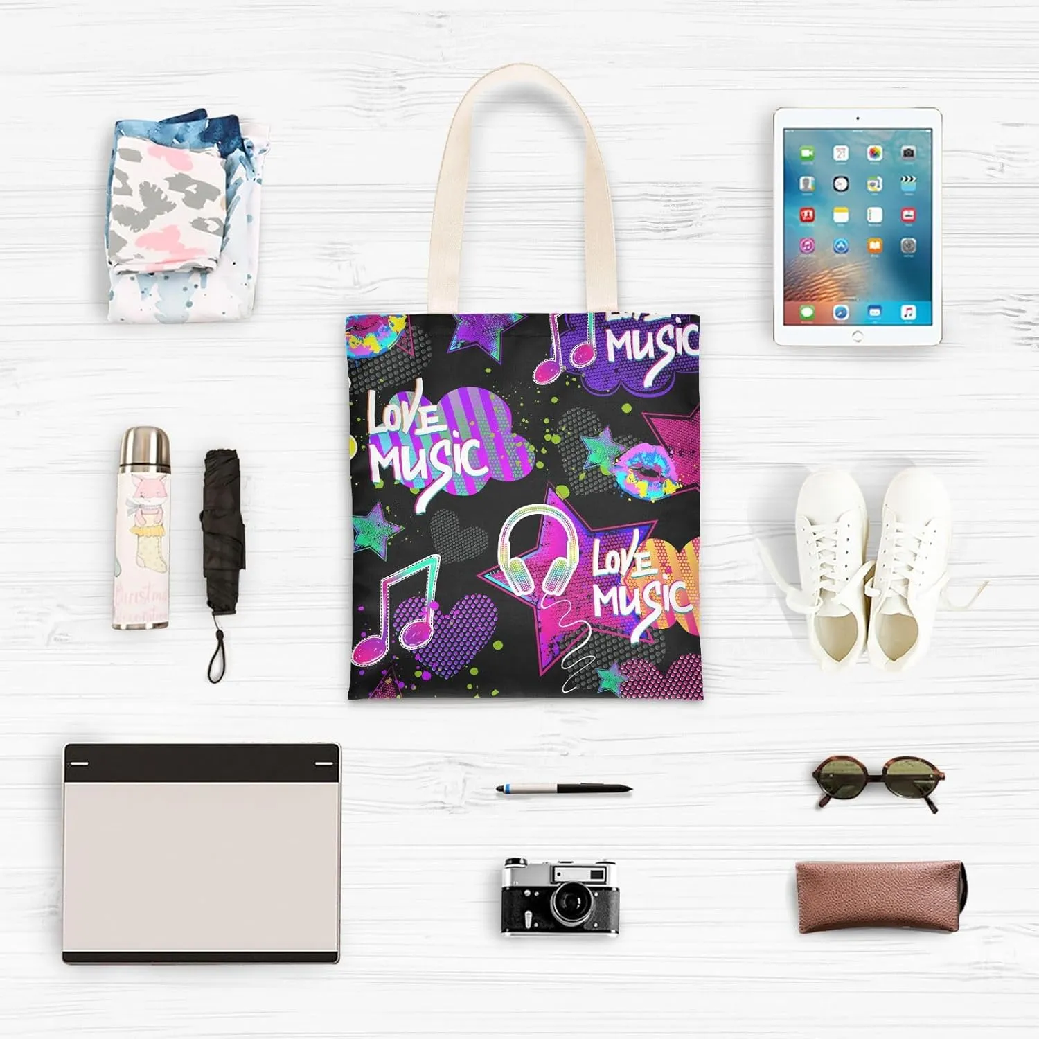 Tote Bag for Women Foldable Tote Bag With Pouch Large Shoulder Bag Top Handle Handbag for Travel Work Pattern 1