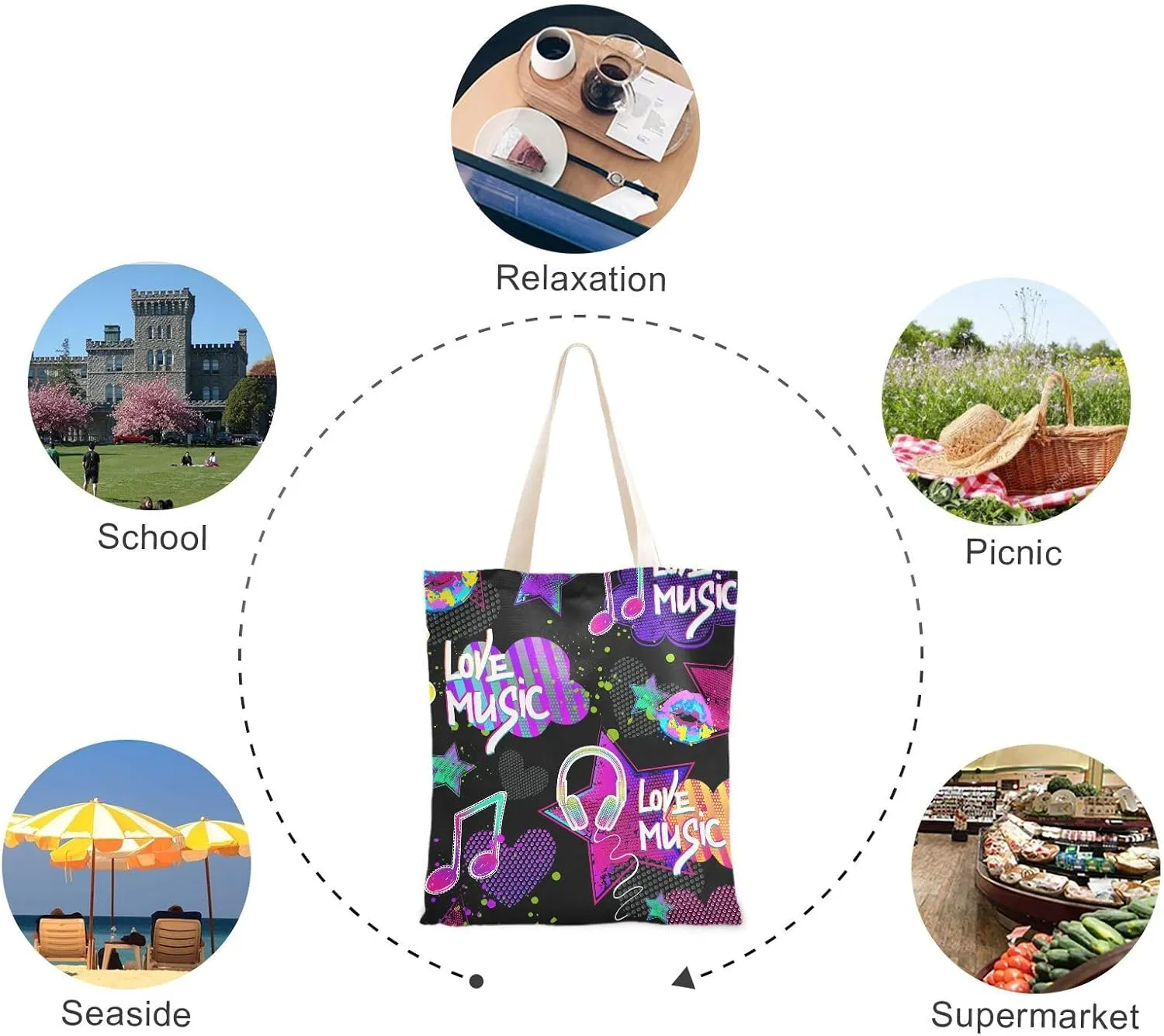 Tote Bag for Women Foldable Tote Bag With Pouch Large Shoulder Bag Top Handle Handbag for Travel Work Pattern 1
