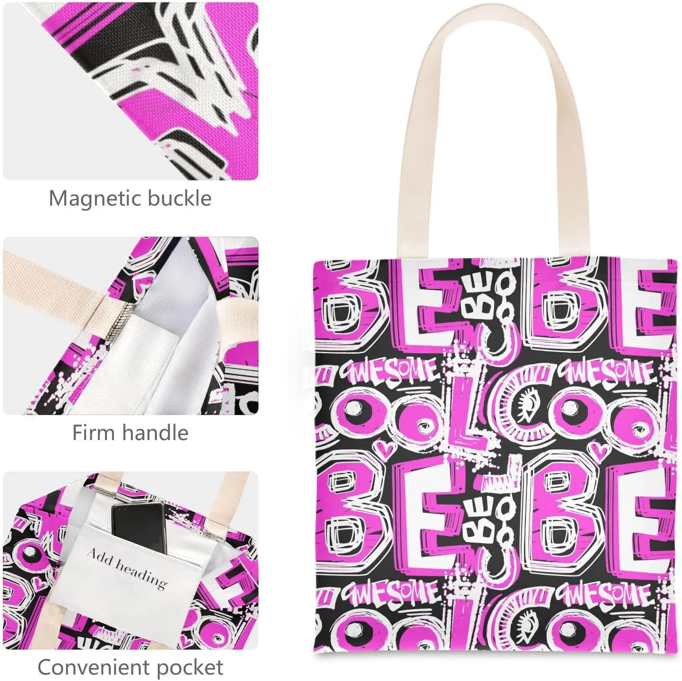 Tote Bag for Women Foldable Tote Bag With Pouch Large Shoulder Bag Top Handle Handbag for Travel Work Pattern 1