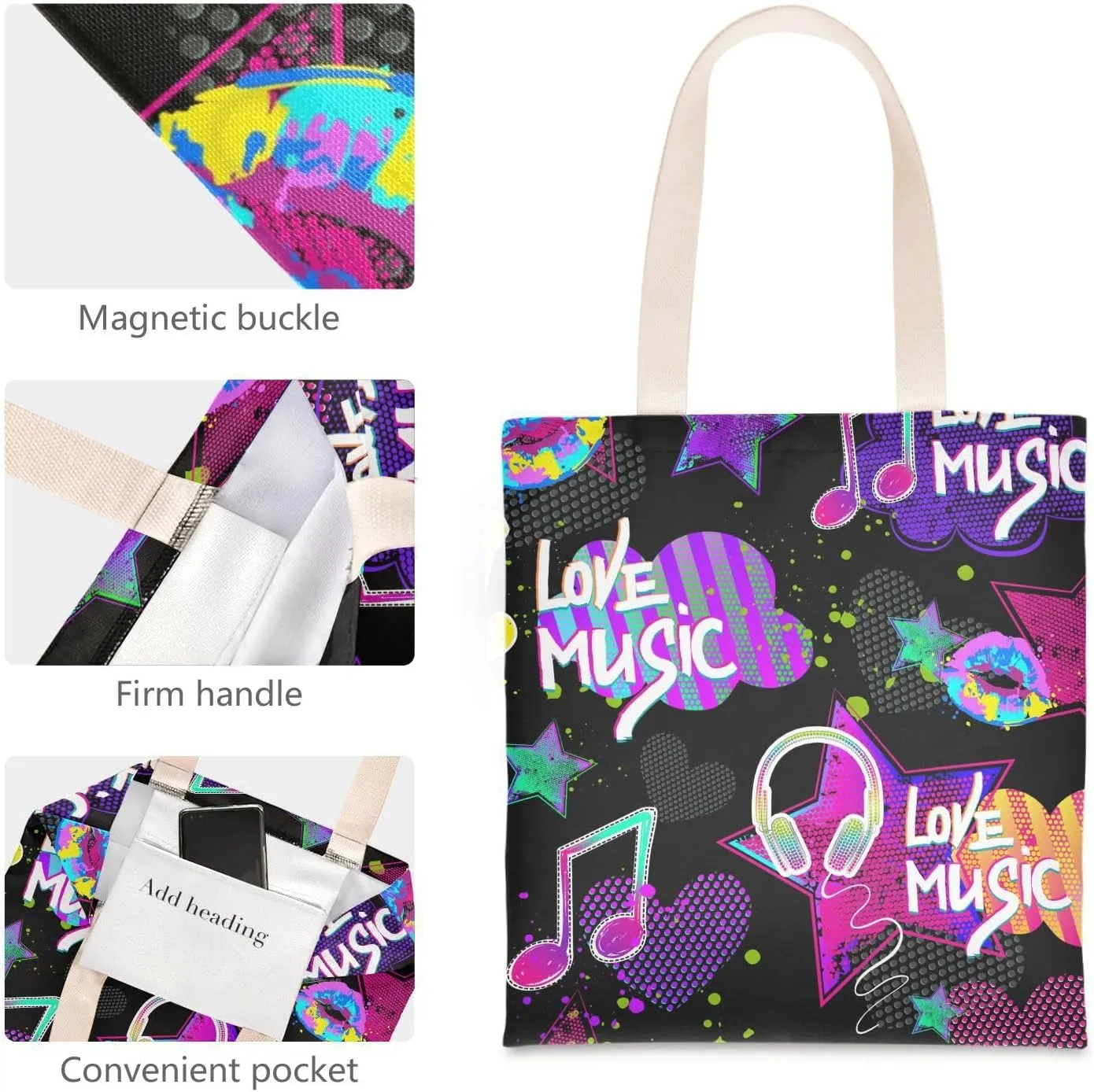 Tote Bag for Women Foldable Tote Bag With Pouch Large Shoulder Bag Top Handle Handbag for Travel Work Pattern 1