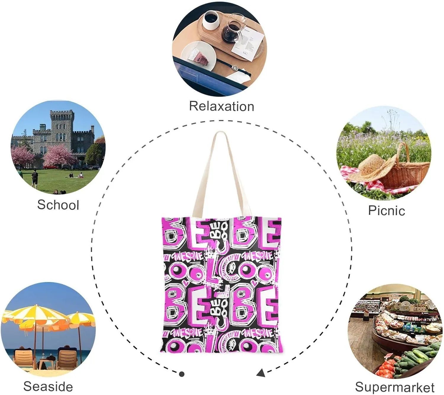 Tote Bag for Women Foldable Tote Bag With Pouch Large Shoulder Bag Top Handle Handbag for Travel Work Pattern 1
